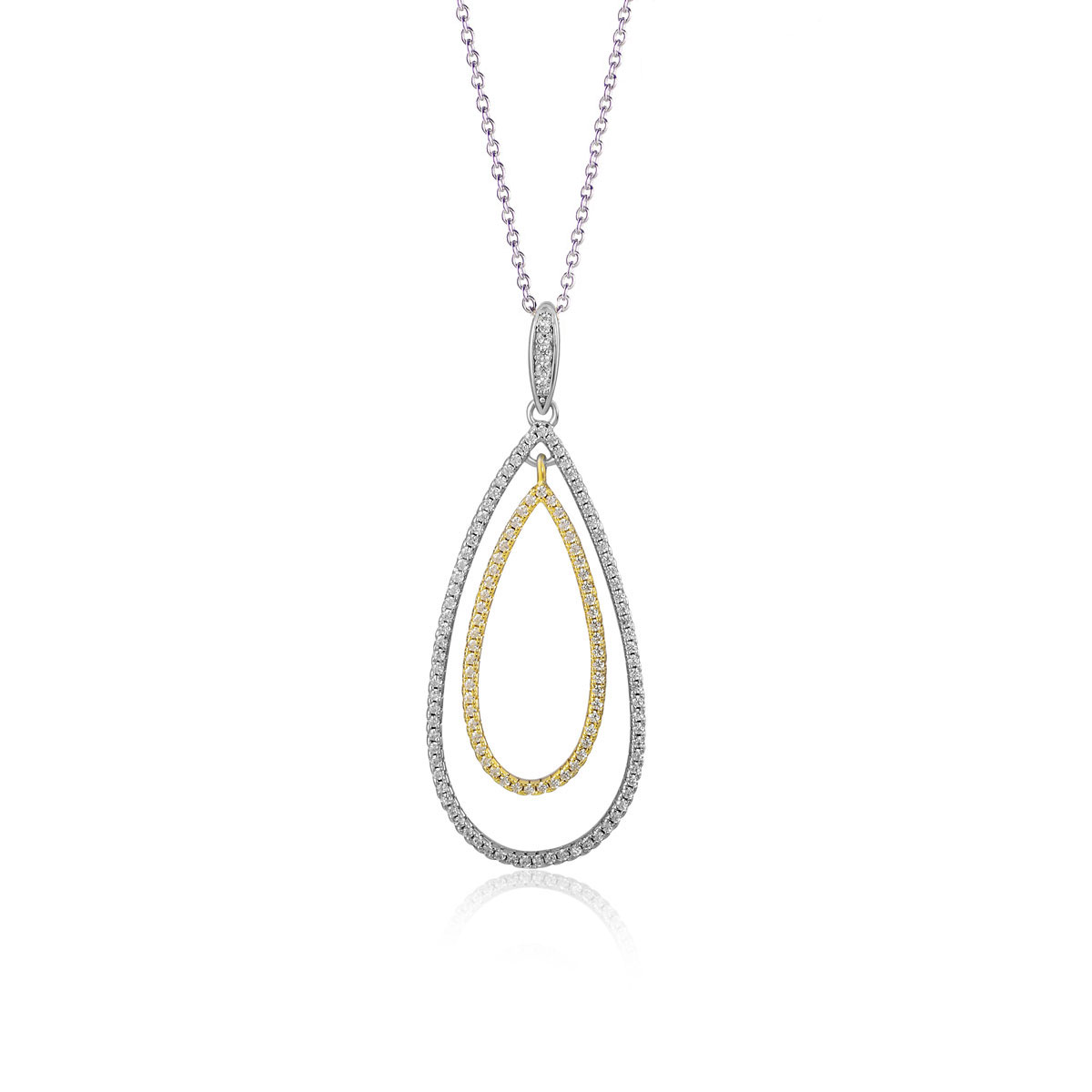 Cashs Ireland, Teardrop Sterling Silver and Gold Pave Necklace